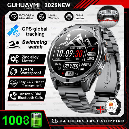 Novo Smartwatch GPS 2025 Bateria de 1000mAh Bússola 10ATM À Prova D'água Táticas Esportivas Lanterna Chamada BT Smart Watch Para Homens Para xiaomi