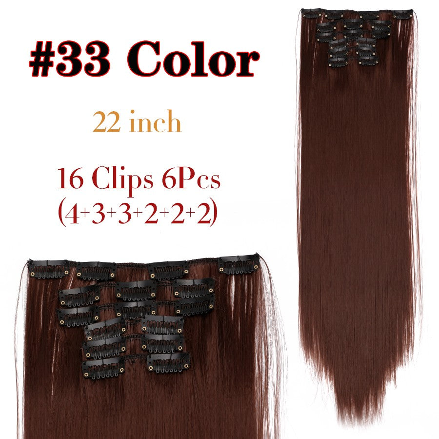 22 Polegadas Sintético Cabelo Liso Longo 16 Clipes 6 Peças/Conjunto Apliques de Cabelo Loiro Preto Resistente ao Calor Para Mulheres