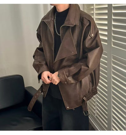 Spring and Autumn Retro PU Jacket Casual Zipper Locomotive Leather Clothes