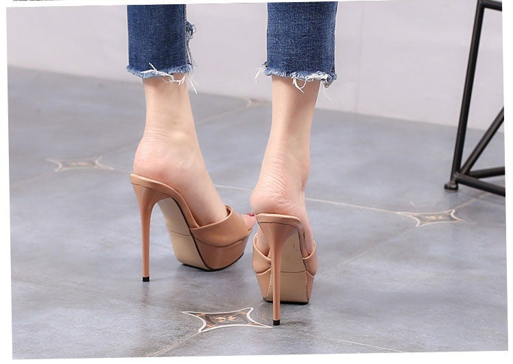 Women 12CM High Heels Outdoor Shallow Mouth Sandals 2024 New Summer Thick Platform Slippers Simple Style Slide Shoes For Woman