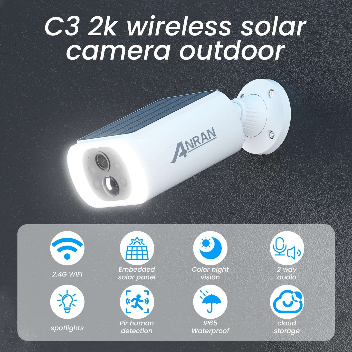 ANRAN 2/3/4 PCS Câmera WIFI Sem Fio Externa 2.4G 3MP Câmera de Segurança Solar com Bateria Holofote Visão Noturna Colorida Alarme Local
