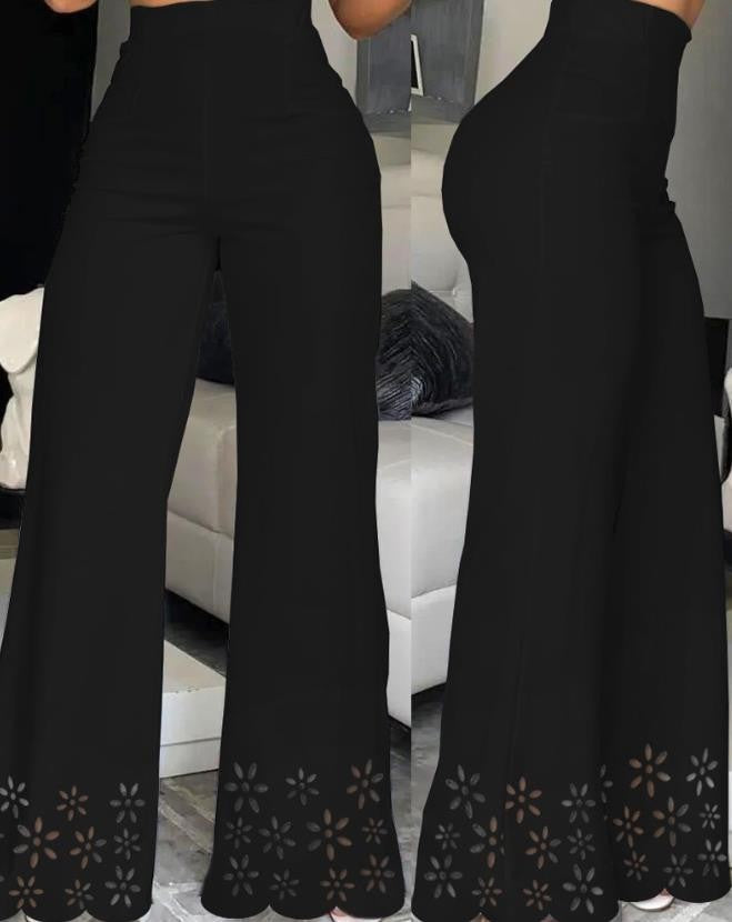 Elegant High Waist Wide Leg Bootcut Pants 2023 Summer European & American Fashion Simple Women's Flared Trousers