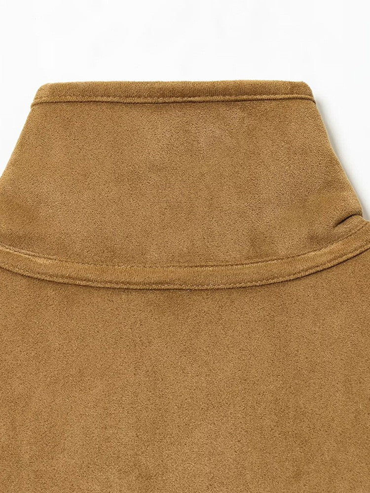 Suede Plush Both Sides Women's Coat Jacket Single Breasted Stand-Up Collar Pockets Female Jackets Autumn Loose Solid Coat Ladies