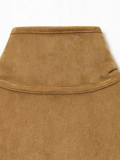 Suede Plush Both Sides Women's Coat Jacket Single Breasted Stand-Up Collar Pockets Female Jackets Autumn Loose Solid Coat Ladies