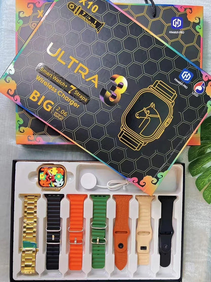 7+1 Smart Watch X10 Ultra 3 Smartwatch Esportivo para Homens Mulheres Chamada Telefônica Bluetooth SmartWatch Mostradores Personalizáveis Pulseira Inteligente à Prova d'Água