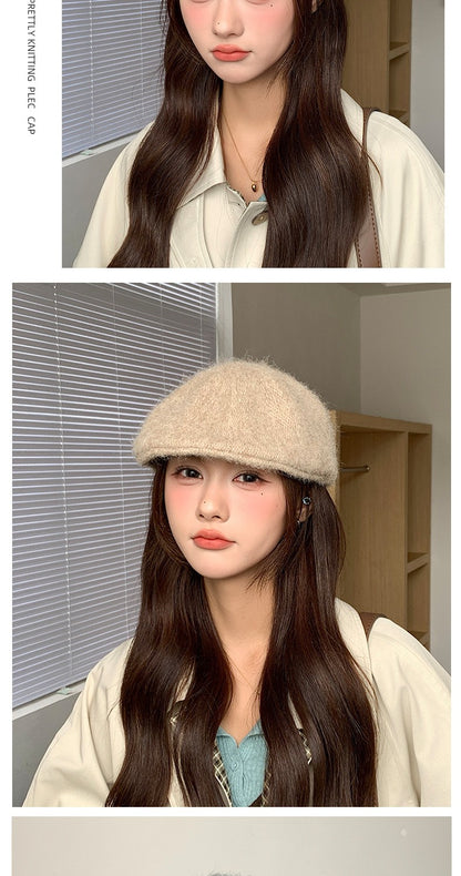 Autumn British Style Beret Hat Lady Vintage Flat Cap Winter Keep Warm Knitted Hat All-match Peaked Cap Forward Hat Wholesale
