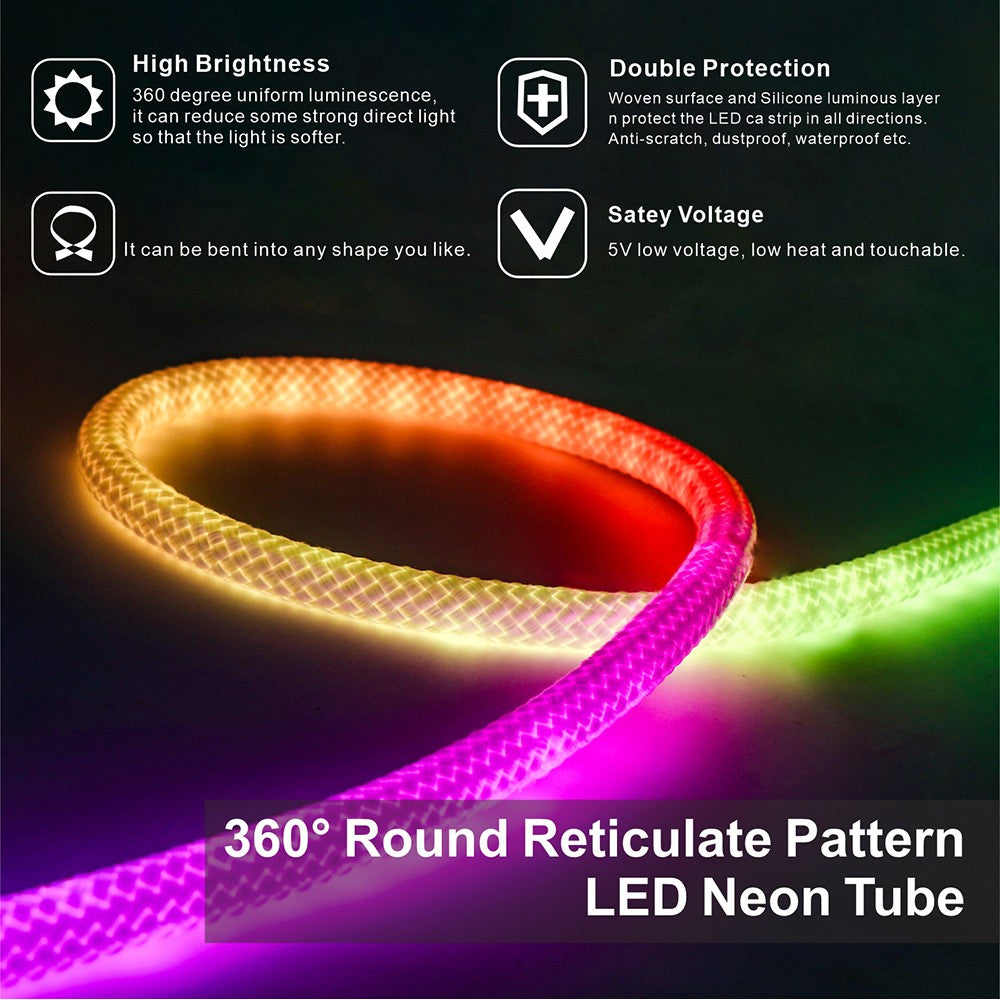 DC5V WS2812B WS28111 Round Reticulate Pattern Neon LED Strip 360 Degree Smart RGB Flexible Silicon Light Tape IP67 And 28Key Kit