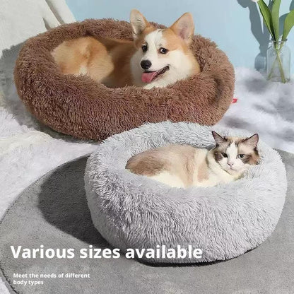 Almofada de Cama para Gatos e Cães de Pelúcia Macia e Quente com Pelo Sintético, Cama Redonda Calmante em Formato de Donut Confortável e Lavável para Cães e Gatos de Pequeno e Médio Porte