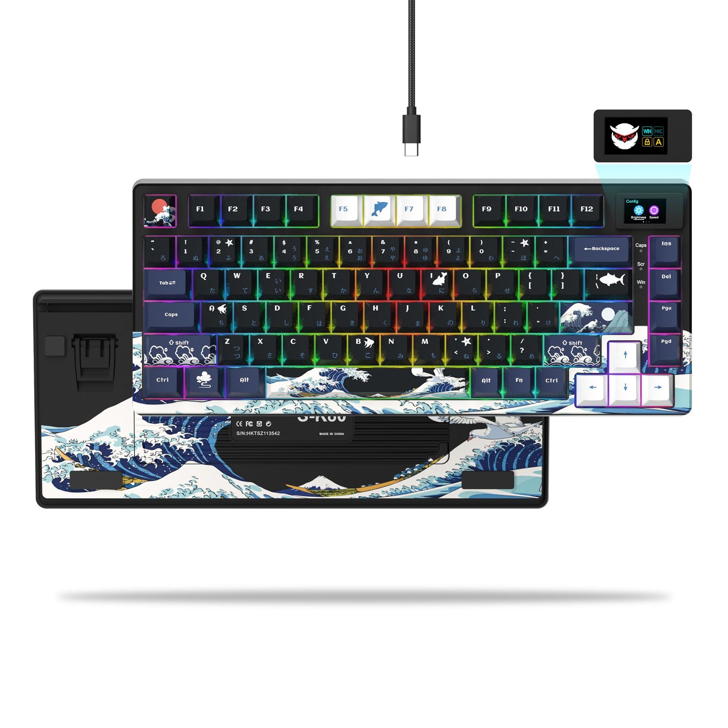 Teclado Mecânico Gamer com Fio e Tela OLED, Hot-Swappable de Teclas Completas, Retroiluminação RGB Pudding para PC, Computador, Notebook