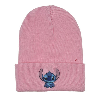 Chapéu de Malha Bordado Disney Anime Stitch Outono Inverno Chapéu Quente Externo Chapéu Elástico Presentes para Adultos e Crianças