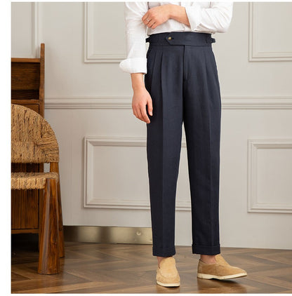 Three Gentleman Summer Naples Casual Straight Pants Men's Commuting Cotton and Linen Comfortable Breathable High Waist Pants