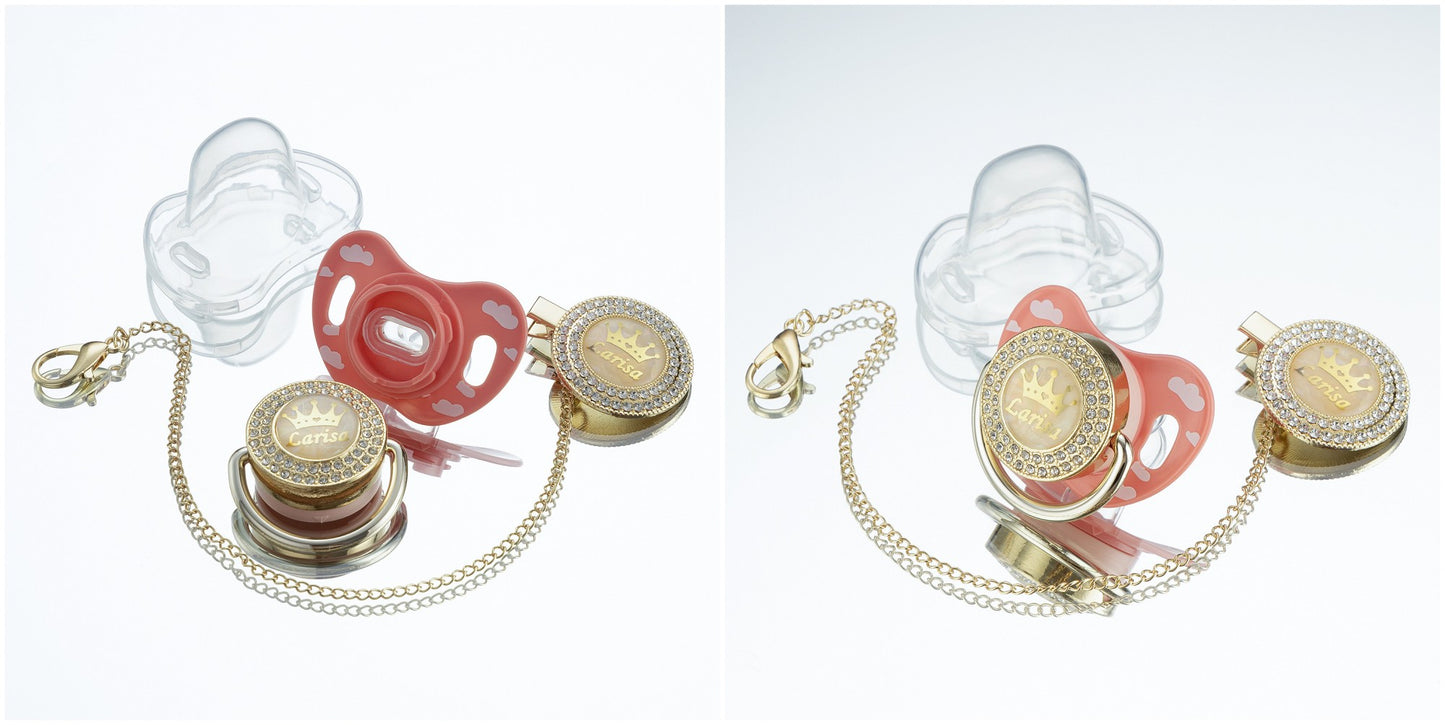 Miyocar Bling Custom Pure Green Pacifiers Bring 3 Replacement Silicone Teat Include All Size for Boy Girl Baby Shower Gift