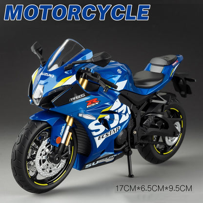 1:12 Suzuki GSX1000R R1250GS Liga Diecast Brinquedos Modelos de Motocicletas Carro com Luz Absorção de Choque Miniatura Moto Meninos Presentes