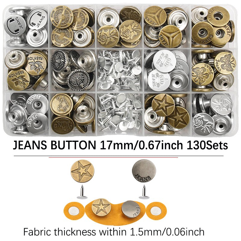 120Sets Jeans Buttons Shank Button with Pliers Sewing-Free Change Waist Size Buttons for Jeans Coat Sewing Accseeories