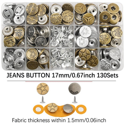120Sets Jeans Buttons Shank Button with Pliers Sewing-Free Change Waist Size Buttons for Jeans Coat Sewing Accseeories