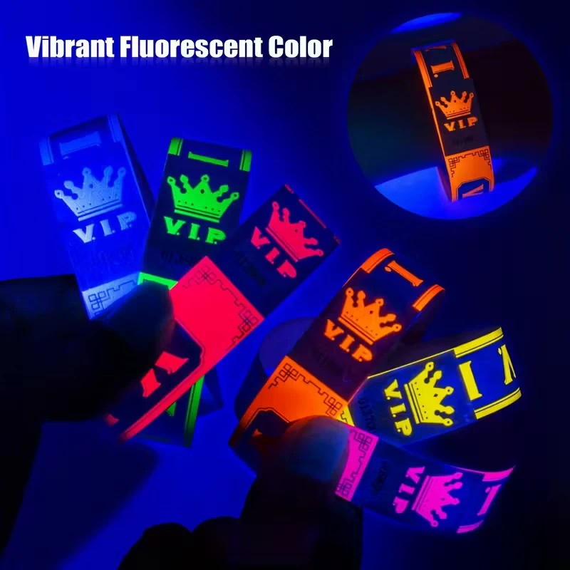 100pcs VIP Neon Paper Bracelets Fluorescent Waterproof Disposable Bracelets Tamper-Proof For Parties, Music Festivals & Events
