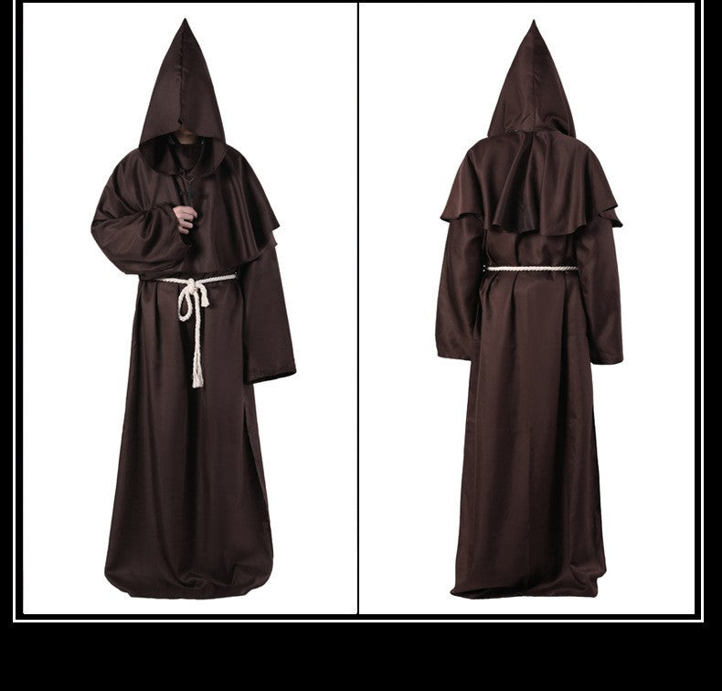 Medieval Hooded Monk Friar Priest Wizard Long Robe Unisex Adult Loose Stage Outfit For Masquerade Theme Party Halloween Cosplay