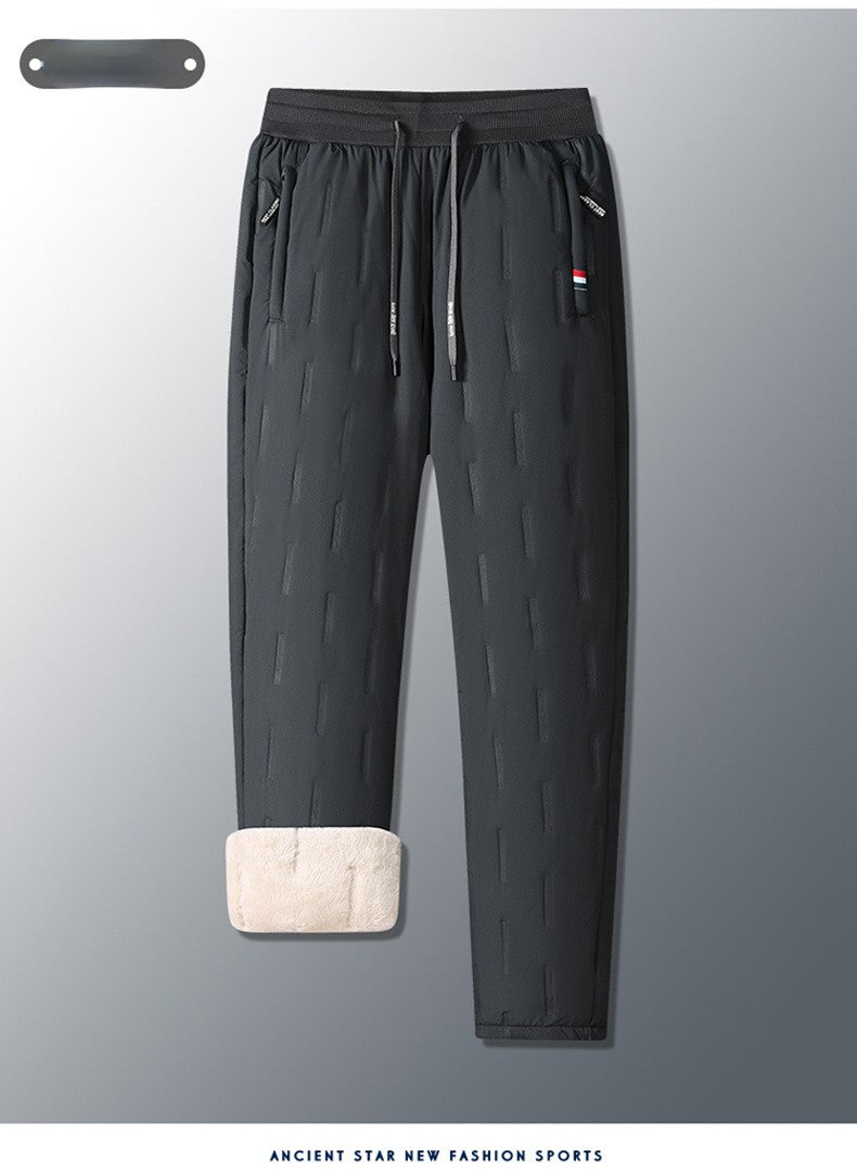 Calça Masculina de Algodão Acolchoada para o Inverno, Moda Masculina, Pelúcia Grossa, Lã, Calça Esportiva, 7XL, Casual, Impermeável, À Prova de Frio, Calça Masculina de Corrida para Baixo