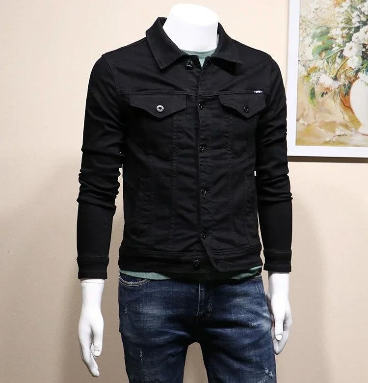 Male Jean Coats Button Autumn Men's Denim Jacket Slim Fit Black Cheap Price Stylish Winter 2024 High Quality Original Outerwear