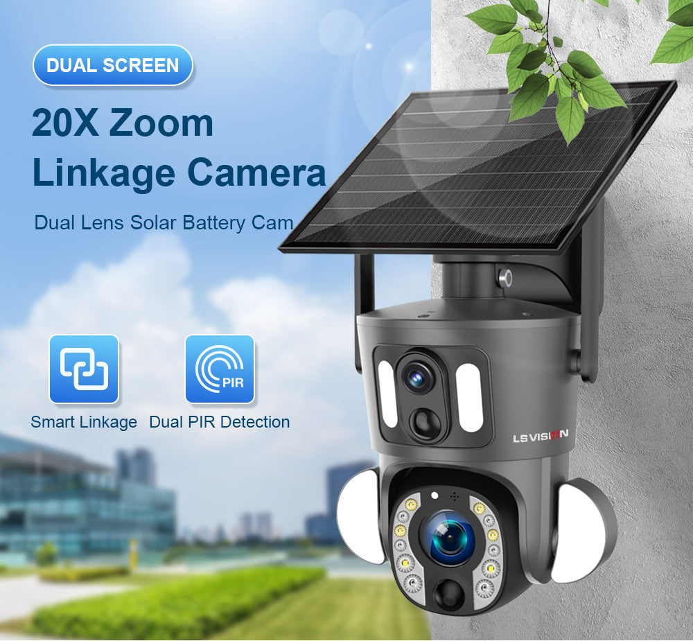 LS VISION 4K 20X Optical Zoom Dual Screen Solar Camera Outdoor 8MP 4G/WiFi PTZ Dual PIR Detection Auto Tracking Security Cameras