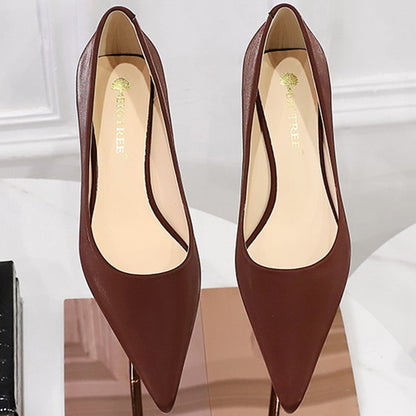 New Big Size Women's Boat Shoes Leather 4.5cm High Heels Pointed Toe Pumps Stilettos Basic Pump For Female White Black Wine Red