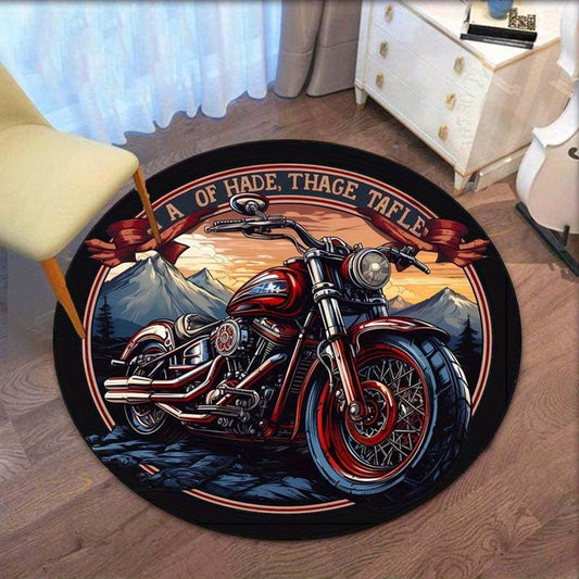 Classic motorcycle mountain sunsetround rugcrystal velvet floor mat biker style art homedecor anti slip carpet livingroombedroom