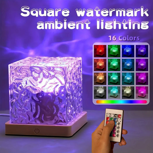 Ocean Wave Aurora Projector Light USB Remote RGB Water Ripple 16 Colors Night Light Home Office Bar Living Room Ambient Light