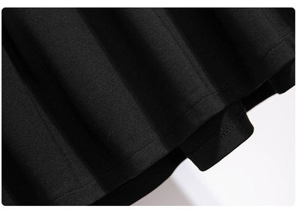 150Kg Plus Size Women's Autumn Loose Pleated A-Line Skirt 4XL 5XL 6XL 7XL 8XL 9XL Solid Elastic Waist Skirt Black