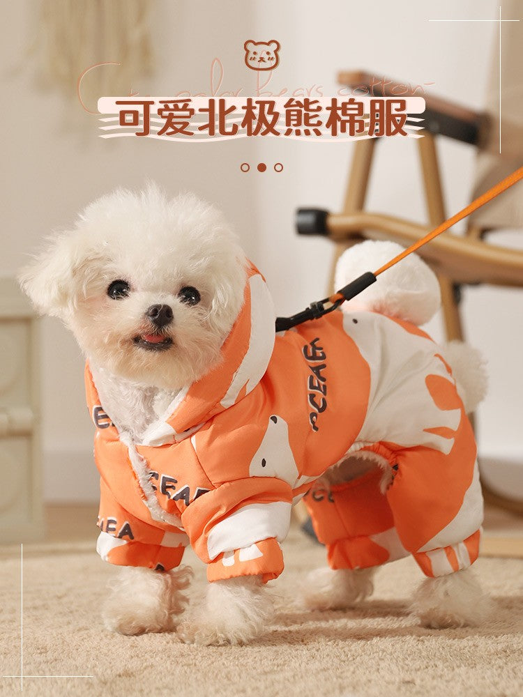 Roupa de algodão para cães de outono e inverno, à prova de respingos, quente, de quatro patas, para filhotes, roupa impermeável para animais de estimação, Teddy Puppy
