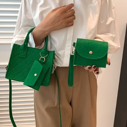 3pcs/set Embossed Women's Handbag Stylish Crossbody Bag, Clutch and Wallet, Solid Color Fabric Shoulder Bag for Women Daily Use