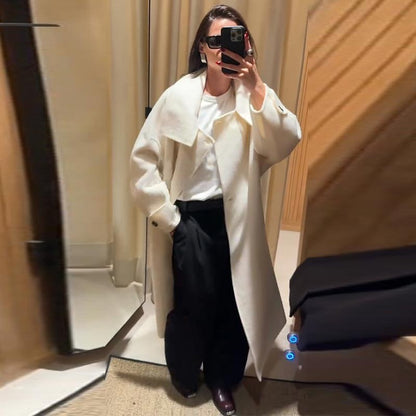 Elegant Women's Overcoat Stand Collar Single Breasted Full Sleeve Solid Female Long Coats 2025 Autumn Fashion Chic Lady Outwear