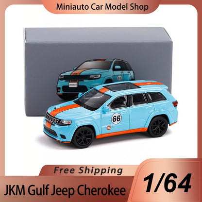 Novidade em Estoque Jkm 1:64 Versão Gulf Jeep Cherokee Liga Miniatura Modelo Diecast Cherokee Jeep Suv Modelo de Carro Brinquedos Personalizados Presente para Crianças