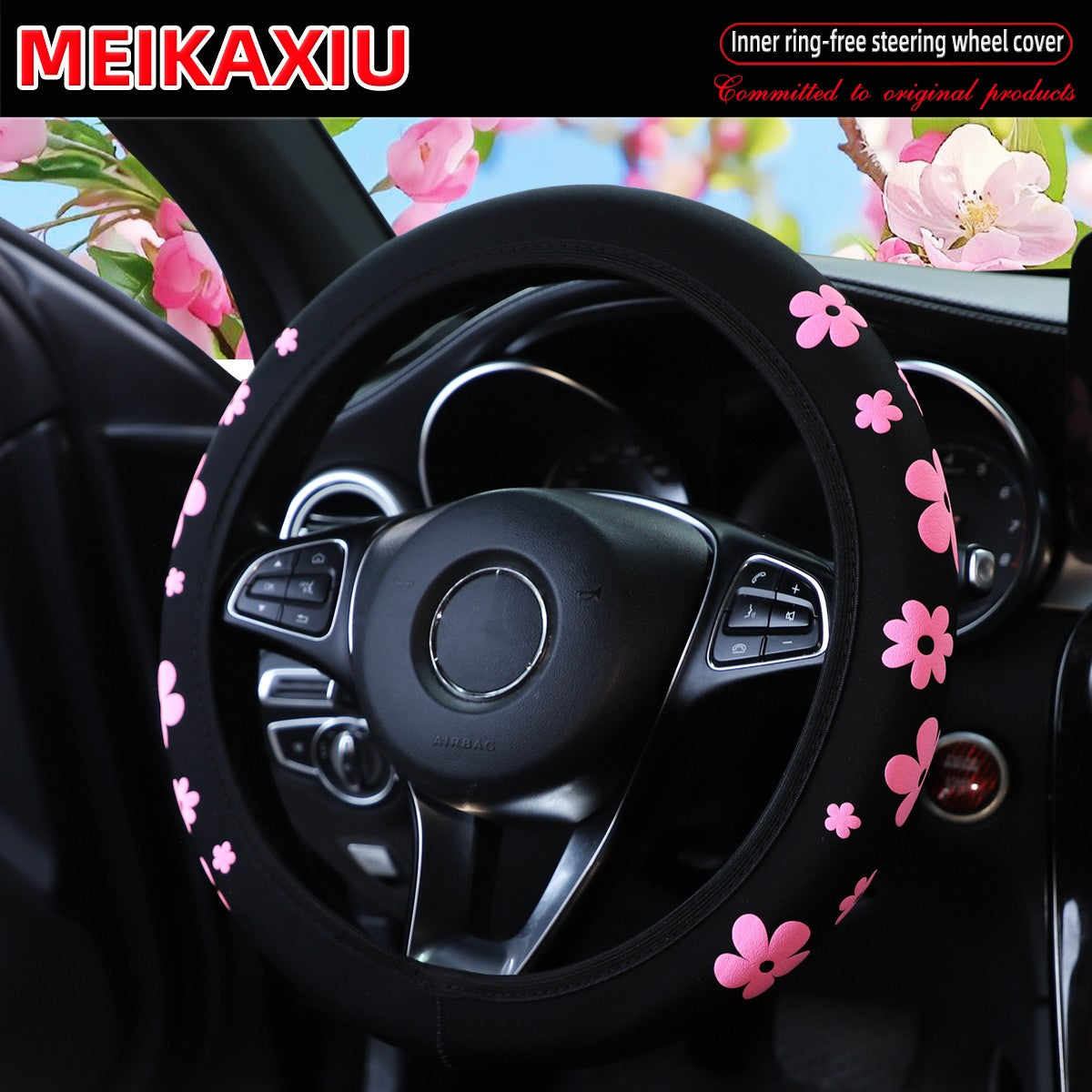 Diving material foamed beautiful flower fabric car rimless steering wheel cover suitable for 37-38cm women's size