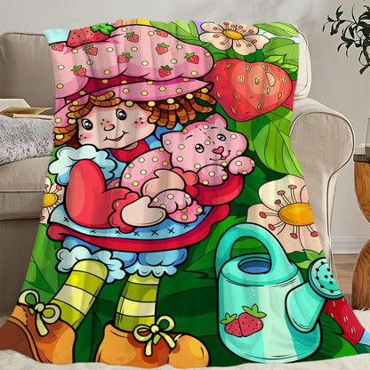 Cute S-Strawberry S-Shortcake Blanket Skin friendly comfort warm soft plush blanket suitable sofa living room office bedroom