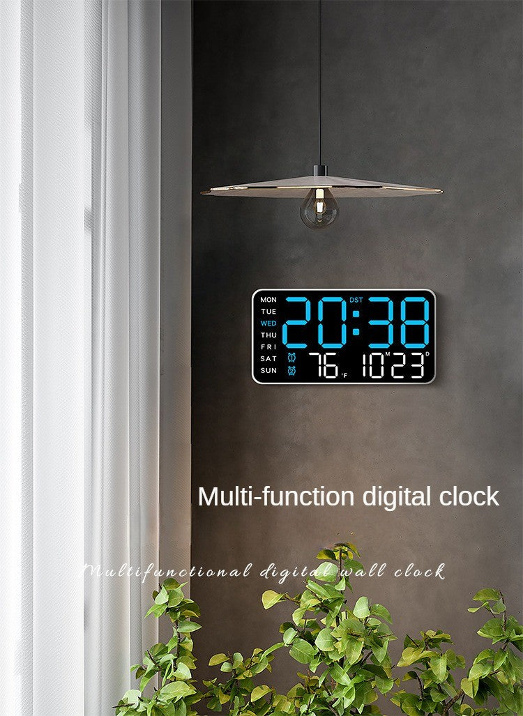 Large Digital Wall Clock Week Date Temperature Display Voice Control Table LED Alarm Clocks Brightness Adjustable 12/24H Clock