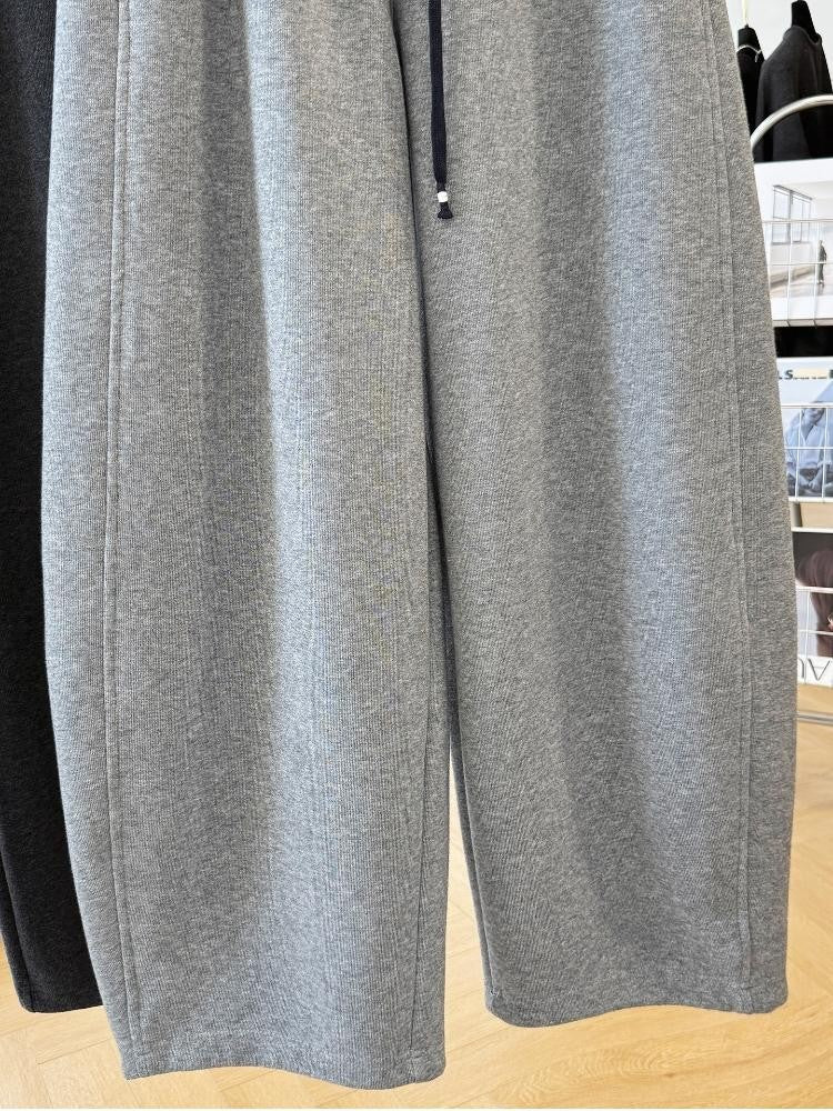 Patchwork Drawstring High Waist Wide Leg Pants for Women Spring and Autumn  Curved Hem Trousers