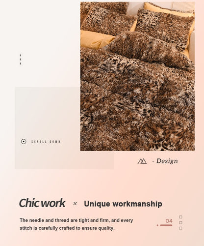 3pcs Luxurious Leopard Print Faux Fur Plush Duvet Cover Set - Ultra-Soft, Warm, and Fluffy Shaggy Design with Zipper Closure - I