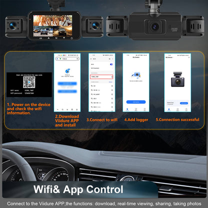 Câmera automotiva (Dashcam) 4 canais Black Box WiFi Câmera de condução FHD 1080P Visão Noturna Gravação em Loop adiciona kit de fiação acessórios automotivos