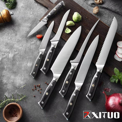 Facas de Cozinha Premium 1-9PEÇAS Conjunto de Facas Japonesas de Aço Inoxidável 5CR15 Incluindo Facas Santoku, Cutelo, Utilitária e de Desossar