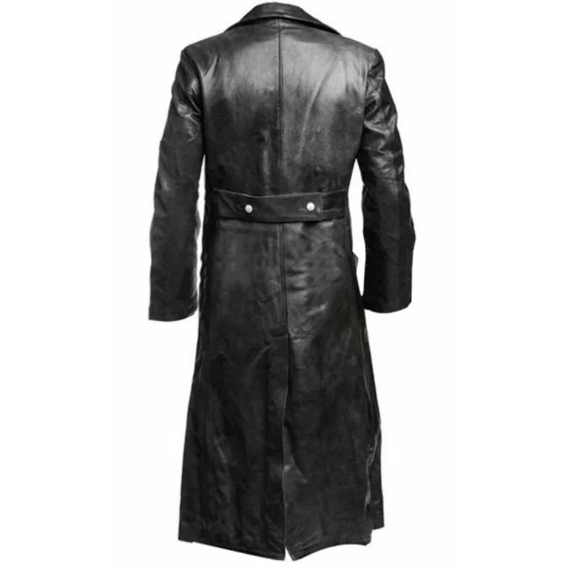 MEN'S GERMAN CLASSIC WW2 MILITARY UNIFORM OFFICER BLACK  LEATHER TRENCH COAT
