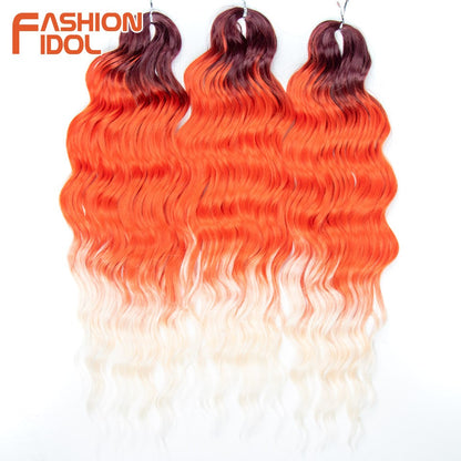 FASHION IDOL Cabelo de Crochê Torção Laranja Extensões de Cabelo Trançado de Onda Profunda Sintética Cabelo Onda de Água 24 Polegadas Fibra Resistente ao Calor