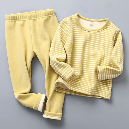 Autumn Winter Boys Girls Plush Striped Clothing Set Kids Cozy and Warm Sleepwear Pajamas Suitable for Children Daily Wear