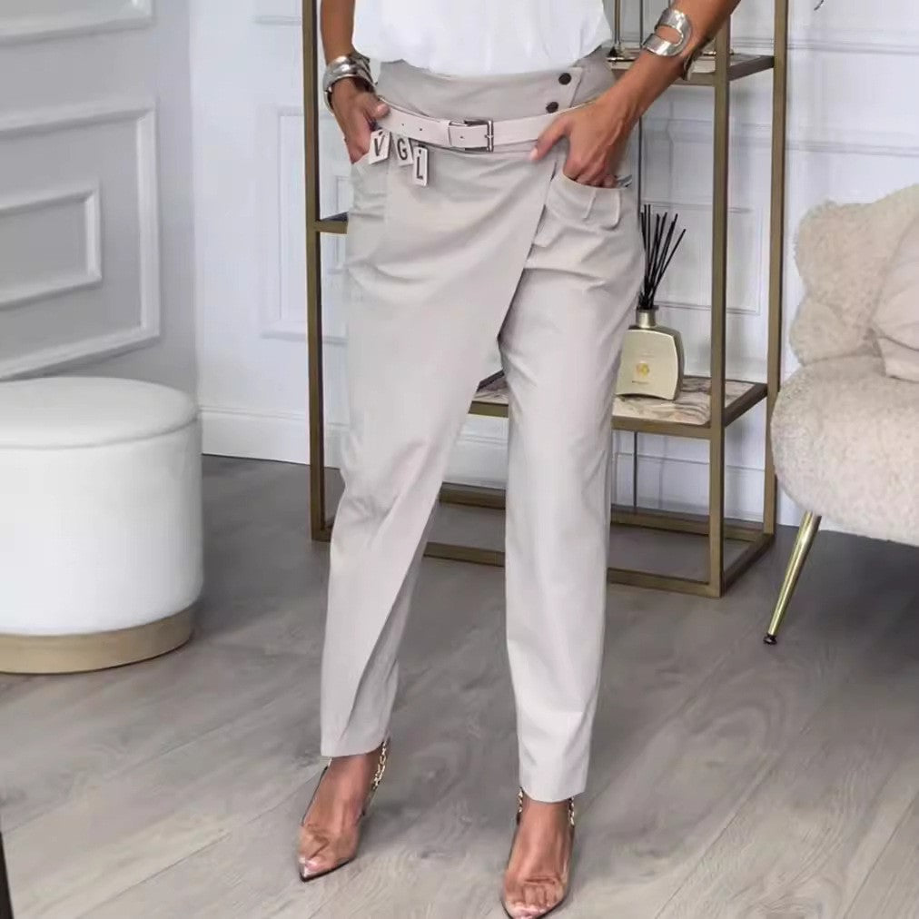 2025 New Spring Asymmetric High Waisted Suit Pants For Women Fashion Chic Belt Straight Pants Casua Street Trousers Lady Bottoms