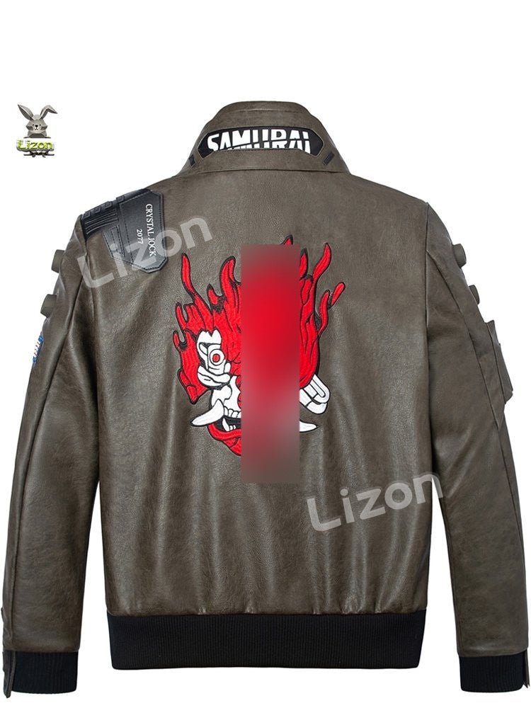 Punk 2077 Leather Jacket LED Collar V Cosplay Costumes for Man Women