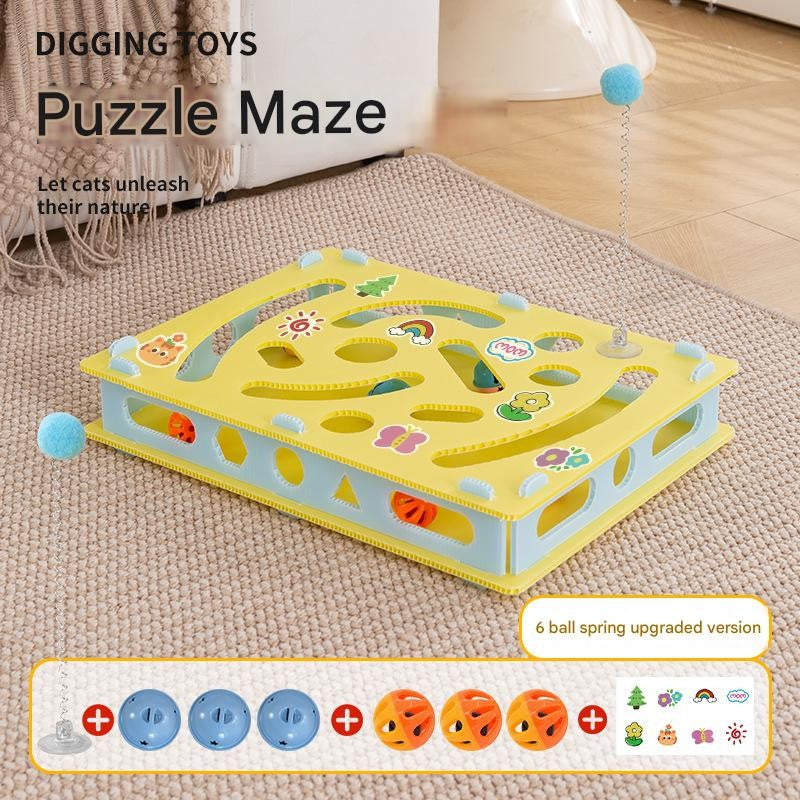 Brinquedo Interativo para Gatos Brinquedos de Escavação Labirinto Eco-PP Bolas com Guizo Teaser de Mola Grande 40cm Multi-Gatos Seguro para Mordidas Lavável com Trava de Pressão