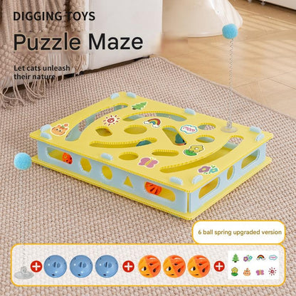 Brinquedo Interativo para Gatos Brinquedos de Escavação Labirinto Eco-PP Bolas com Guizo Teaser de Mola Grande 40cm Multi-Gatos Seguro para Mordidas Lavável com Trava de Pressão
