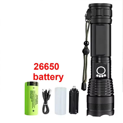 Rechargeable LED Flashlight High Power Zoomable Aluminum Alloy Portable Flashlight for Camping Hiking Outdoor Night Search