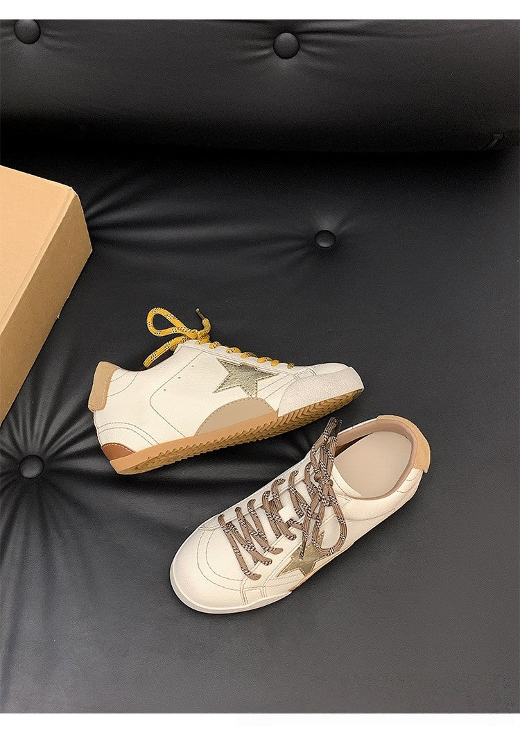 6cm de Elevação Interna Cadarços de Pato Mandarim Estrela Sapatos Sujos Femininos Vintage Sola Grossa Versátil Tênis Casual