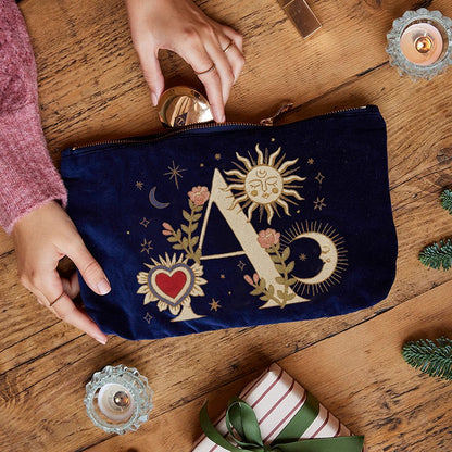 Velvet Handbag Vintage Printed Letter Pattern Makeup Bag