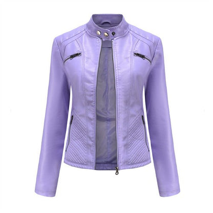 Lavender Purple Women's Long Sleeve PU Jacket, Fashion Motorcycle Leather Jackets, Red Coat, Black Outerwear.